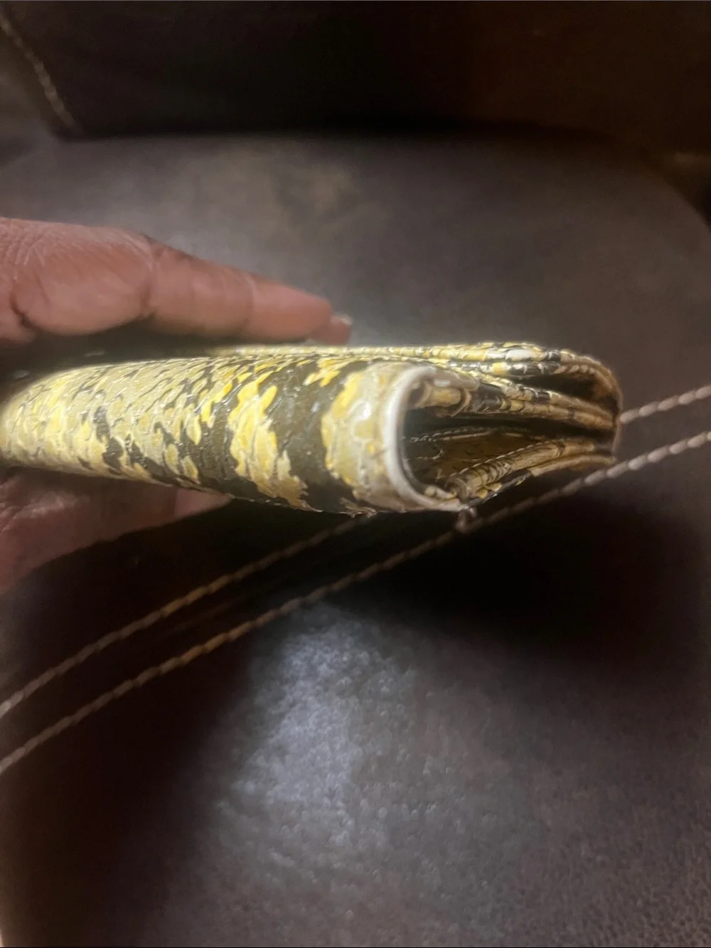 Guess Yellow Brown Faux Snake Print Wallet Clutch Animal Print Neutral Classic